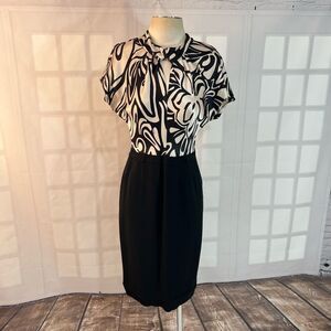 Trina Turk silk blouse black pencil skirt sheath dress
